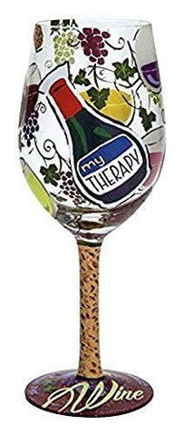 Enesco Lolita Enesco Presents My Therapy Wine Glass, Multicolor - DimpzBazaar.com