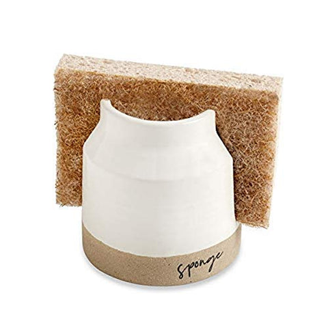 Mud Pie Mud Pie 41220001 Stoneware Sponge Holder, 3 1/2" x 3 1/2", Brown and White - DimpzBazaar.com