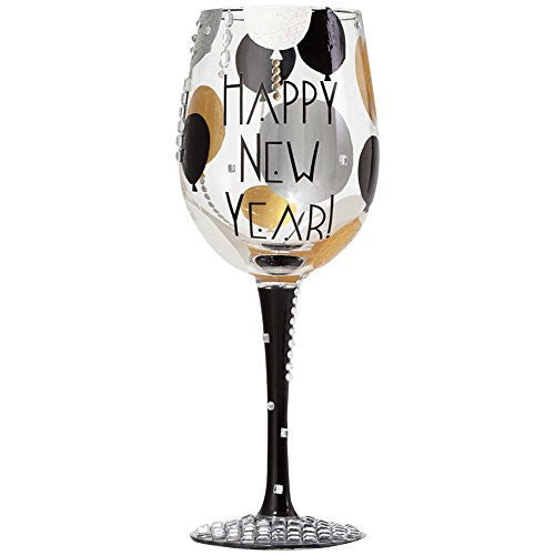 Enesco Lolita Lolita Blinging New Year Wine Glass - Mouth Blown, Hand Painted & Jeweled - DimpzBazaar.com