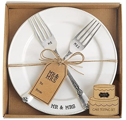 Mud Pie Mud Pie Mrs. Plate & Fork Set, White - DimpzBazaar.com