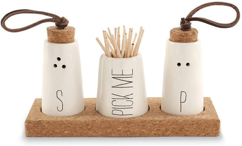 Mud Pie MUD PIE SALT, PEPPER & TOOTHPICK HOLDER SET - DimpzBazaar.com