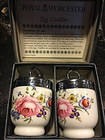 Royal Worcester Royal Worcester Egg Coddler Pair Bournemouth Pattern Pink Roses Floral-Rare - DimpzBazaar.com