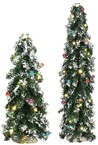 Department 56 Department 56 Village Cross Product Accessories Festive Mountain Pine Trees with White Lights Lit Figurine Set, 8 and 14 Inch - DimpzBazaar.com