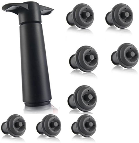 Dimpz Bazaar Bundle Includes 2 Items - The Original Wine Saver and 8 Stoppers - The Original Vacu Vin Wine Saver with 2 Vacuum Stoppers – Black and Vacu Vin Wine Saver Vacuum Stoppers Set of 6 – Grey - DimpzBazaar.com