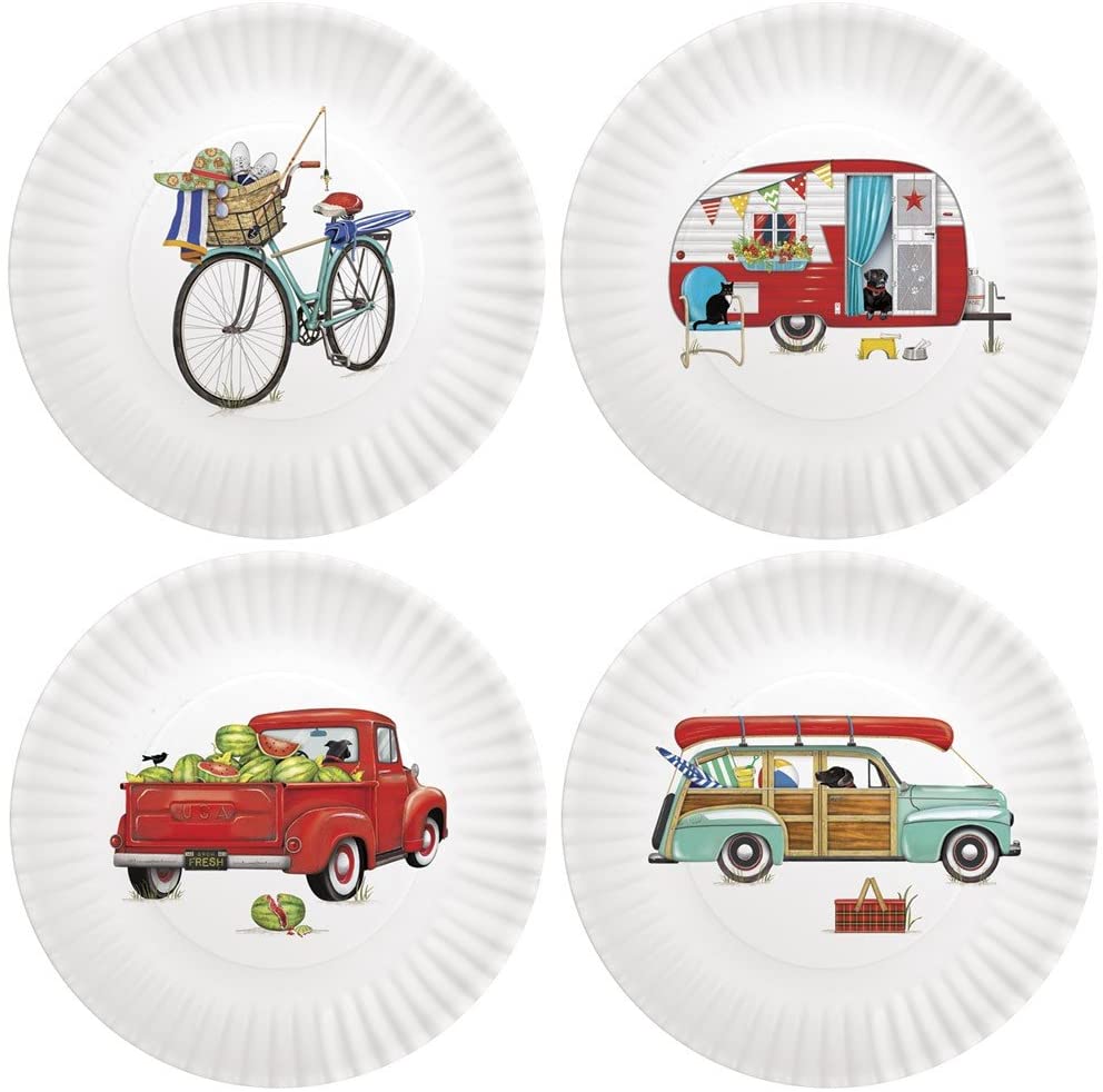 Mary Lake-Thompson Mary Lake-Thompson Summer Camping 9-inch Melamine Plates, Set of 4 - DimpzBazaar.com