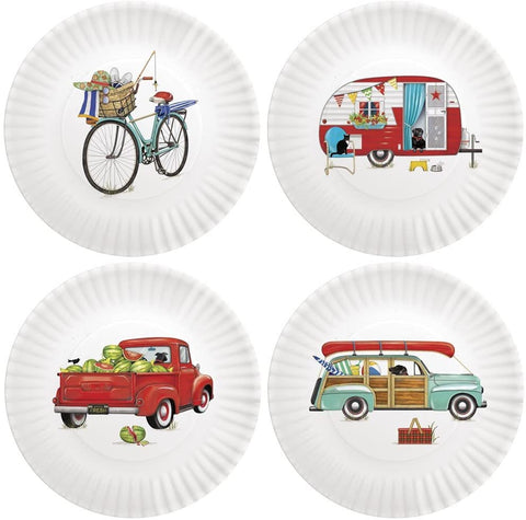 Mary Lake-Thompson Mary Lake-Thompson Summer Camping 9-inch Melamine Plates, Set of 4 - DimpzBazaar.com
