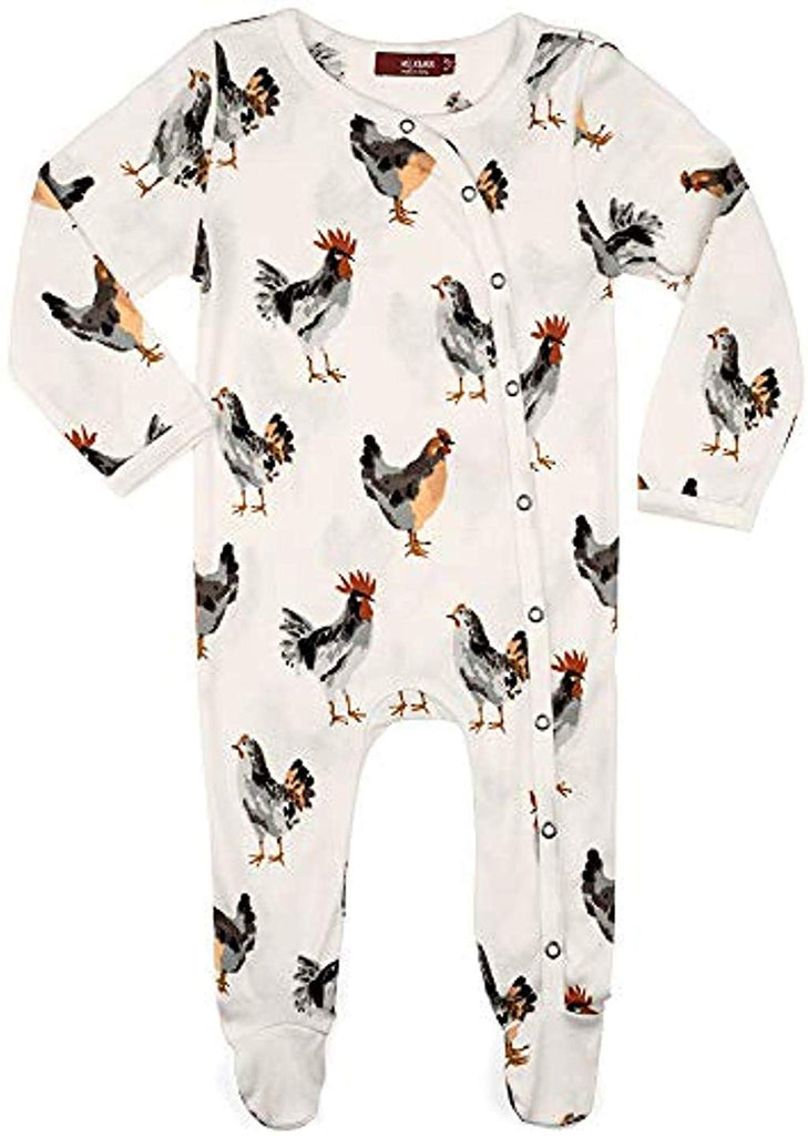 MilkBarn MilkBarn Organic Cotton Footed Romper Chickens, White - DimpzBazaar.com