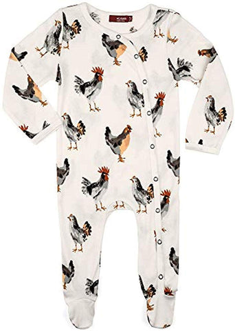 MilkBarn MilkBarn Organic Cotton Footed Romper Chickens, White - DimpzBazaar.com