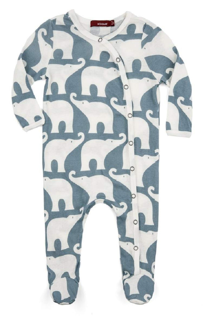 MilkBarn MilkBarn Organic Cotton Long Sleeve Footed Romper Blue Elephant - DimpzBazaar.com