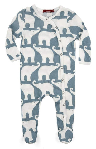 MilkBarn MilkBarn Organic Cotton Long Sleeve Footed Romper Blue Elephant - DimpzBazaar.com