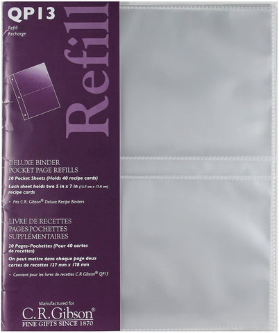 Gibson CR Gibson QP-13 Deluxe Binder pocket page refills, 20 pocket sheet (holds 40 recipe cards) - DimpzBazaar.com