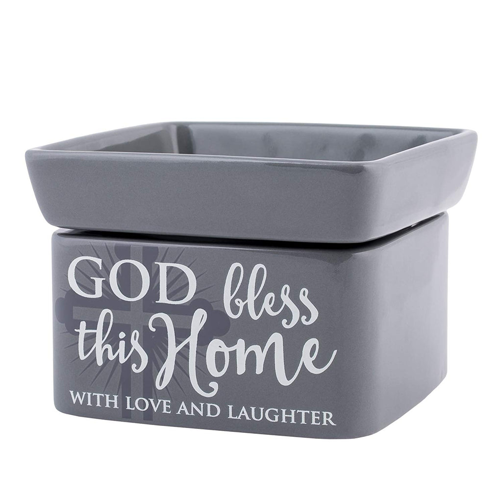 Elanze Designs Elanze Designs God Bless This Home Love Grey Stoneware Electric 2-in-1 Jar Candle and Wax Tart Oil Warmer - DimpzBazaar.com