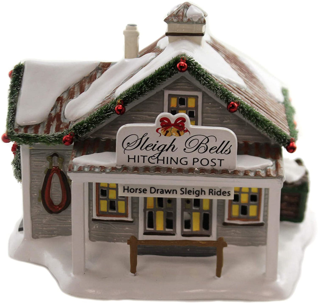 Department 56 Department 56 Original Snow Village Sleigh Bells Hitching Post Lighted Building, 6.06-inch Height - DimpzBazaar.com