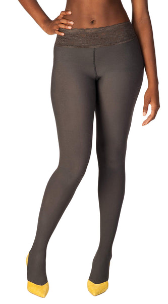  Hipstik Black Tights for Women, Opaque Tights with Comfort  Lace Top