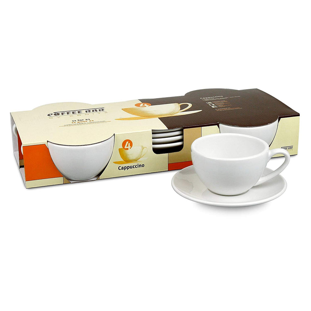 Konitz Konitz Coffee Bar Cappuccino Cups and Saucers, 6-Ounce, White, Set of 4 - DimpzBazaar.com
