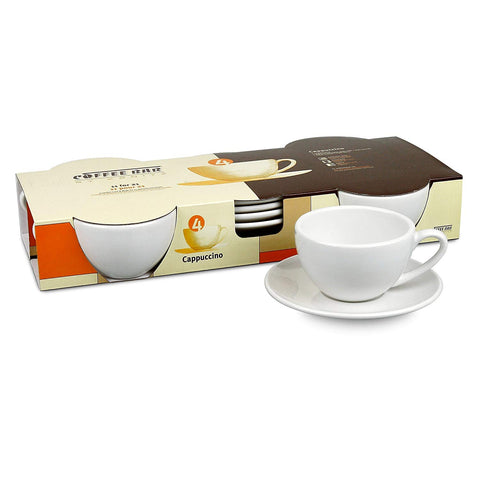 Konitz Konitz Coffee Bar Cappuccino Cups and Saucers, 6-Ounce, White, Set of 4 - DimpzBazaar.com