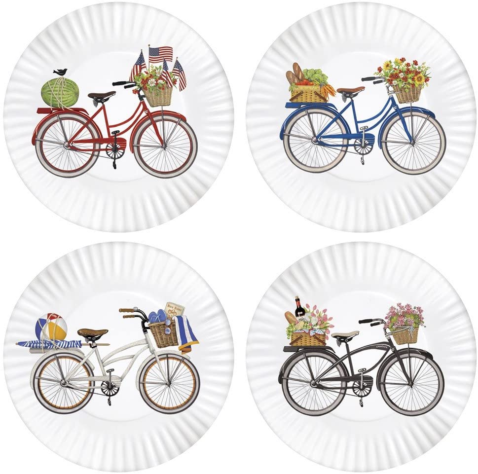 Mary Lake-Thompson Mary Lake-Thompson Summer Bikes 9-inch Melamine Plates, Set of 4 - DimpzBazaar.com