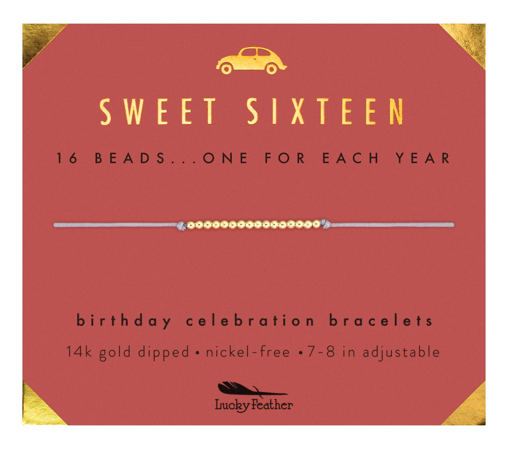 Lucky Feather Lucky Feather Sweet 16 Gifts for Girls; 16th Birthday Bracelet Gift Idea for 16 Year Old Girls with 14K Gold Dipped Beads on Adjustable Cord - DimpzBazaar.com