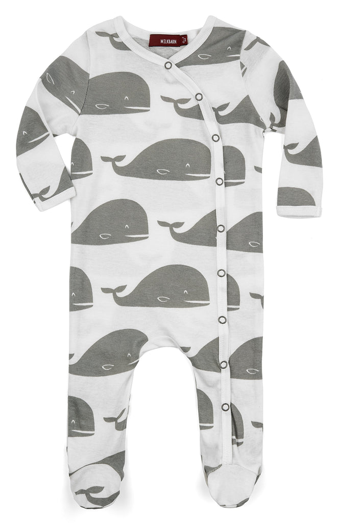 MilkBarn Milkbarn Organic Cotton Long Sleeve Footed Romper (Gray Whale, 0-3 Months) - DimpzBazaar.com