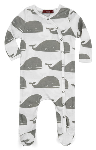 MilkBarn Milkbarn Organic Cotton Long Sleeve Footed Romper (Gray Whale, 0-3 Months) - DimpzBazaar.com