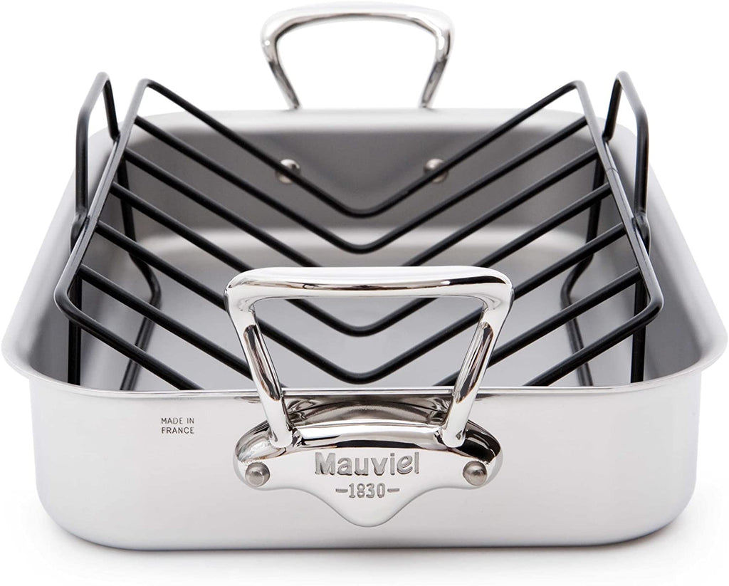Mauviel Mauviel Made In France M'Cook 5 Ply Stainless Steel 5217.15 15.7 by 11.8-Inch Rectangular Roasting Pan and Rack with Cast Stainless Steel Handles - DimpzBazaar.com