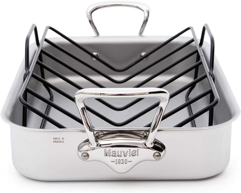 Mauviel Mauviel Made In France M'Cook 5 Ply Stainless Steel 5217.15 15.7 by 11.8-Inch Rectangular Roasting Pan and Rack with Cast Stainless Steel Handles - DimpzBazaar.com