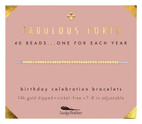 Lucky Feather Lucky Feather 40th Birthday Gifts for Women, 14K Gold Dipped Beads Bracelet on Adjustable 7"- 8" Cord - Perfect 40th Birthday Gift Ideas for Her - DimpzBazaar.com
