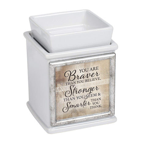 Elanze Designs Elanze Designs Braver Stronger Smarter Ceramic Slate Grey Interchangeable Photo Frame Candle Wax Oil Warmer - DimpzBazaar.com