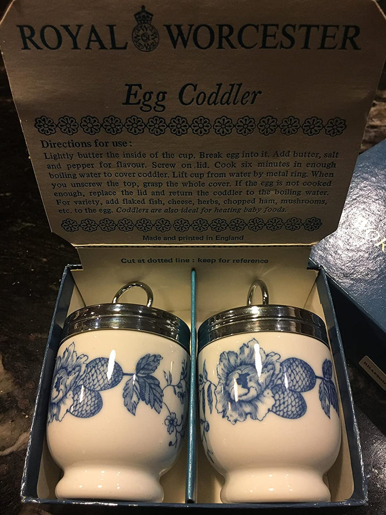 Royal Worcester Royal Worcester Egg Coddler Pair Rhapsody Pattern Blue Floral-Rare - DimpzBazaar.com