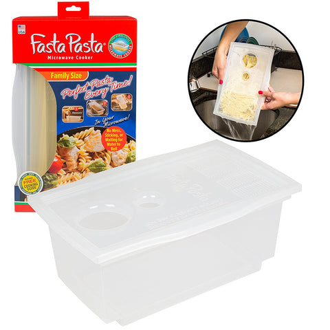 Fasta Pasta Microwave Pasta Cooker- The Original Fasta Pasta Family Size- Cooks up to 8 Servings of Pasta- No Mess, Sticking, or Waiting for Water to Boil - DimpzBazaar.com