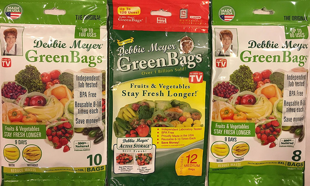 Debbie Meyer Debbie Meyer GreenBags - 30 Bags Combo (12 Medium +10 Large +8 XL) - 3 Sets of Freshness-Preserving Food/Flower Storage Bags - DimpzBazaar.com