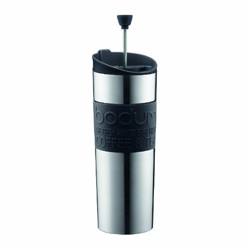 Bodum Bodum Insulated Stainless-Steel Travel French Press Coffee and Tea Mug, 0.45-Liter, 15-Ounce, Black - DimpzBazaar.com