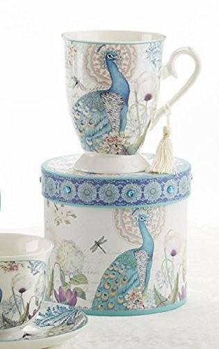 Delton Delton Products Peacock Porcelain Tea and Coffee Mug in Gift Box - DimpzBazaar.com