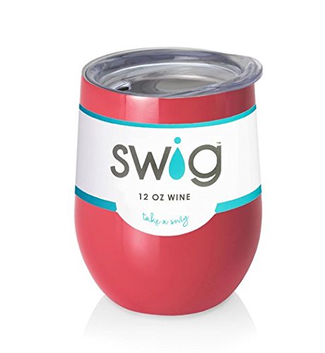 SWIG SWiG Double-Walled Vacuum Insulated Wine Tumbler, 12 Ounce, Coral - DimpzBazaar.com