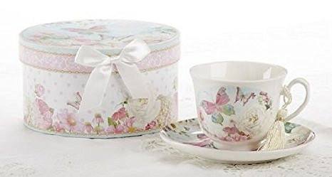 Delton Delton Products Porcelain Tea Cup and Saucer with Gift Box, Butterfly - DimpzBazaar.com