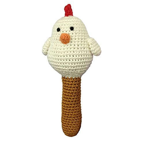 Cheengoo Cheengoo Organic Crocheted White Hen Stick Rattle - DimpzBazaar.com