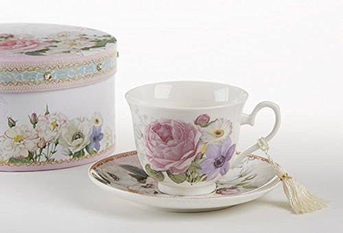 Delton Delton Products Porcelain Adult Size Cup & Saucer with Matching Keepsake Box, Pink/Rose - DimpzBazaar.com