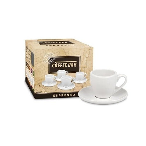 Konitz Konitz Coffee Bar Espresso Cups and Saucers, 2-Ounce, White, Set of 4 - DimpzBazaar.com
