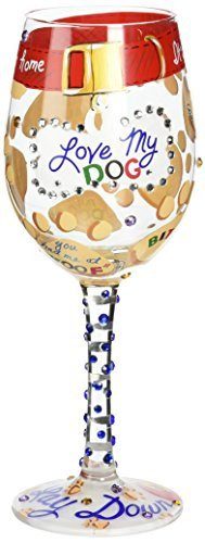Enesco Lolita Lolita Glassware Love My Dog Wine Glass (4054092), 9", Multicolor - DimpzBazaar.com