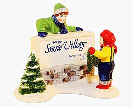 Department 56 Christmas KIDS DECORATING THE VILLAGE SIGN #5134-9 THE ORIGINAL SNOW VILLAGE Department 56 Sign from 1989 (3 1/4 Inches Tall) - DimpzBazaar.com