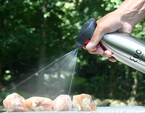 EVO Stainless Steel Oil Sprayer For Cooking, Evo 16 Ounce Reusable Refillable For The Kitchen BBQ With Funnel, Identification Bands And Informational Card. - DimpzBazaar.com