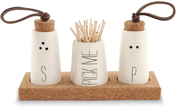 Mud Pie MUD PIE SALT, PEPPER & TOOTHPICK HOLDER SET - DimpzBazaar.com