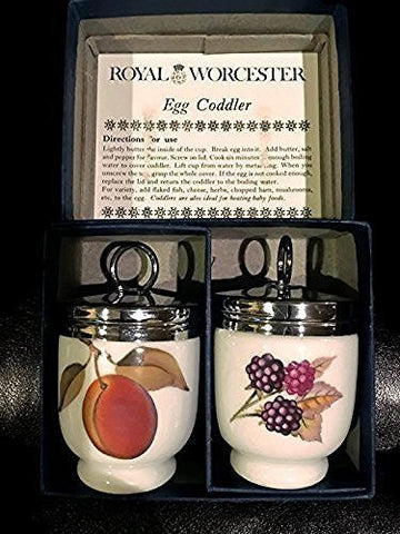 Royal Worcester Royal Worcester Egg Coddler Pair Evesham Pattern Peach and Berries Fruit - DimpzBazaar.com
