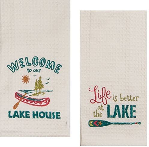 Kay Dee Kay Dee Designs Lake House Embroidered Kitchen Towels Set - Hand Towels with Boats and Paddles, Outdoor Camping Boating Dish Cloths - DimpzBazaar.com