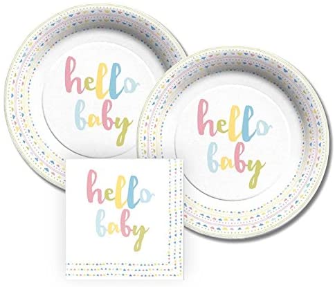 CR. Gibson CR Gibson Hello Baby Paper Dessert Plates and Paper Napkins, Bundle- 3 Items - DimpzBazaar.com