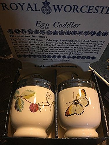 Royal Worcester Royal Worcester Egg Coddler Pair - Strawberry Fair Butterfly Pattern - Floral-Rare and Beautiful - DimpzBazaar.com
