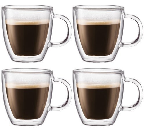 Bodum Bistro Double Wall Thermo-Glasses Coffee Mug Set, 15 Ounce, Clear  (4-pack)
