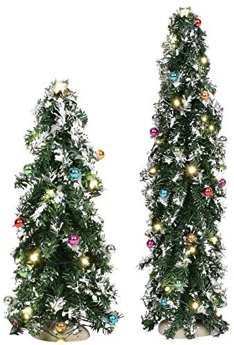 Department 56 Department 56 Village Cross Product Accessories Festive Mountain Pine Trees with White Lights Lit Figurine Set, 8 and 14 Inch - DimpzBazaar.com