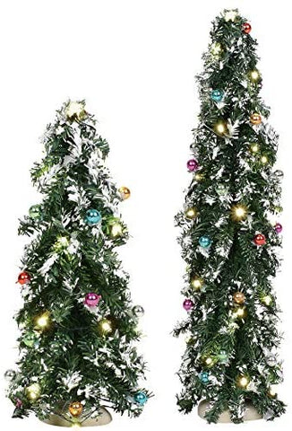Department 56 Department 56 Village Cross Product Accessories Festive Mountain Pine Trees with White Lights Lit Figurine Set, 8 and 14 Inch - DimpzBazaar.com