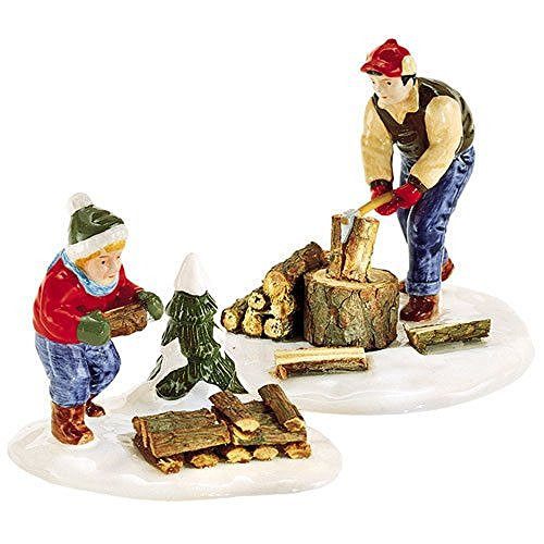 Department 56 Dept 56 Snow Village Chopping Firewood #54863 Retired Mint Set of 2 - DimpzBazaar.com